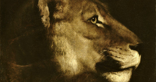 Målning av lejon i dokumentären "Vackra djur i konsten" i SVT Play
