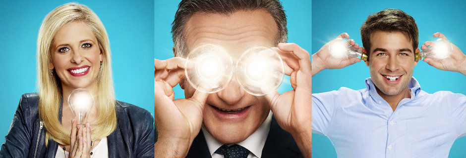 Robin Williams med kollegor i komediserien "The Crazy Ones" i TV3 Play
