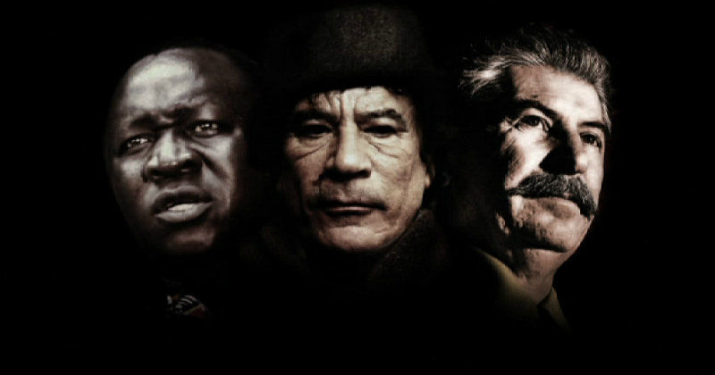 Amin, Kadaffi och Stalin i dokumentären "Livet som diktator - Stalin, Amin och Kadaffi" i UR Play